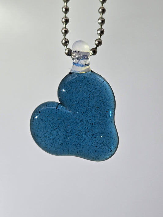 Blue Stardust Heart Pendant by Antihero Glass