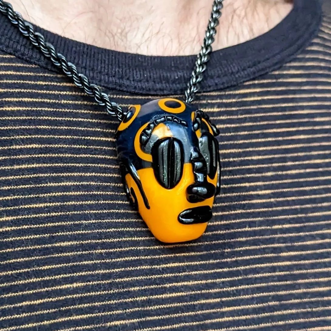 Black & Yellow Homie Head Pendant - AntiHero Glass